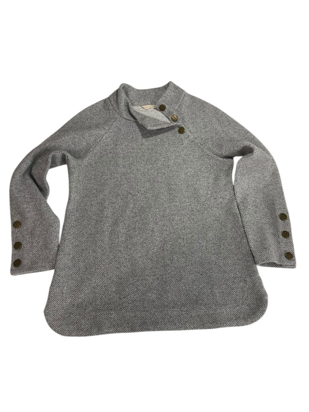 Soft Surroundings Sweater petite Medium Gray Herringbone Tunic Mock Neck Buttons